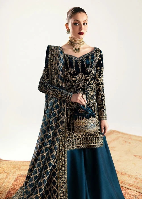 NAZMI - KANWAL MALIK VALVET clothing in teal tones.